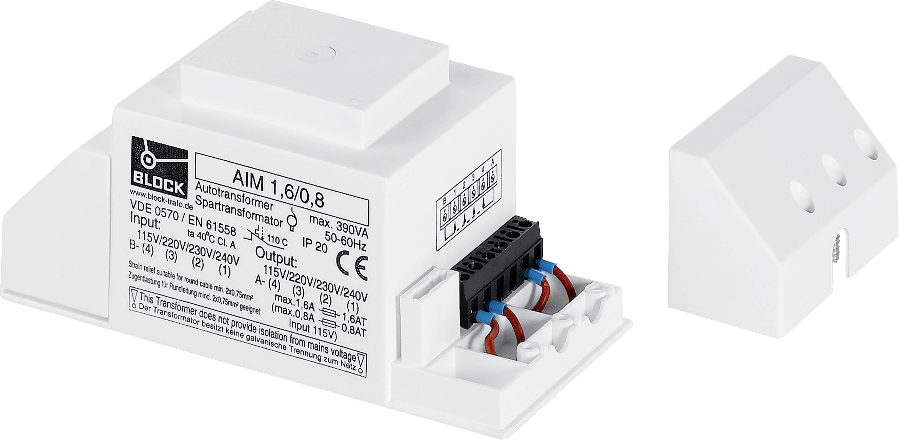 BLOCK AIM 1,6/0,8 Autotransformer 1 x 115 V AC, 220 V AC, 230 V AC, 240 V AC 1 x 115 V AC, 220 V AC, 230 V AC, 240 V AC 384 VA