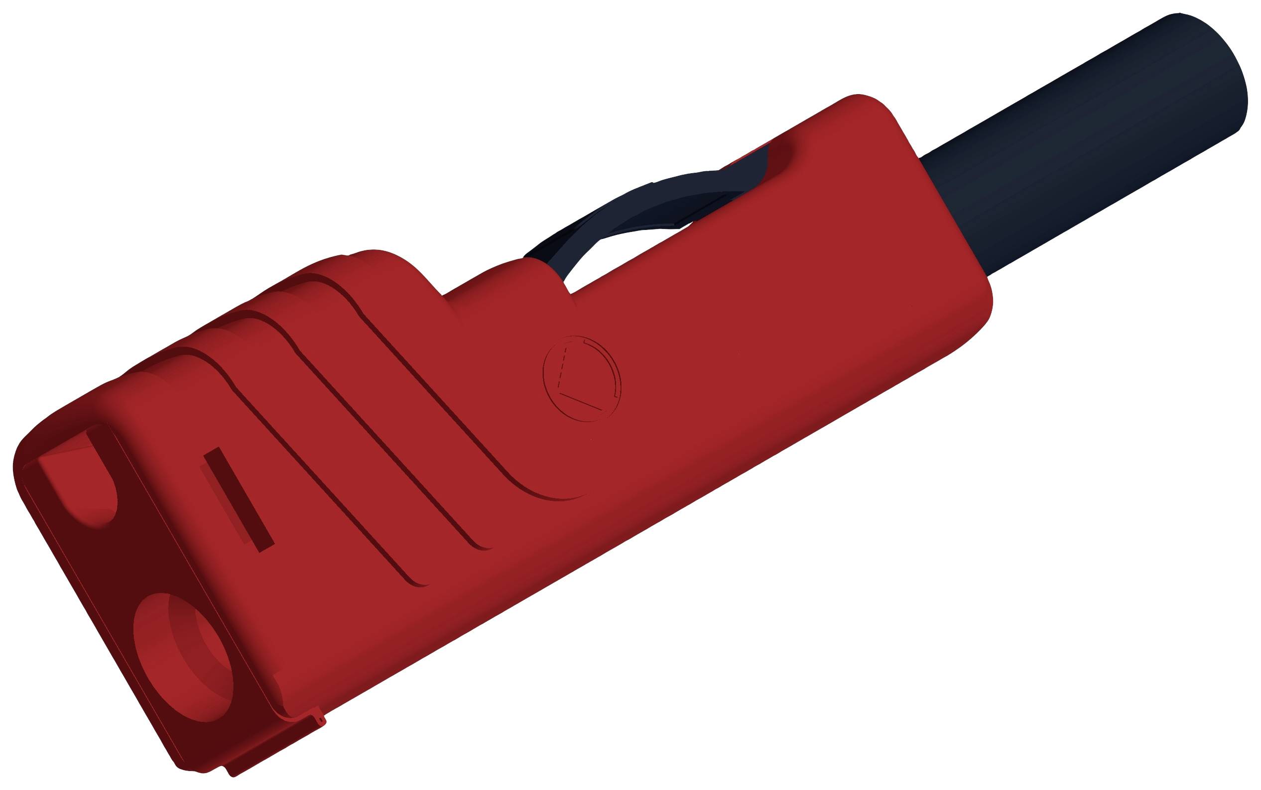 Red electric power tool with a black handle, possibly a drill or similar device.