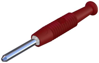 Red, ridged handle with a silver metal tip, similar to a tool handle.