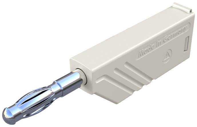 A hardware element with the inscription 'Made in Germany', consisting of a metallic blue part and a beige plastic casing.