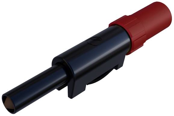 Black electrical connector with red housing, suitable for technical applications.