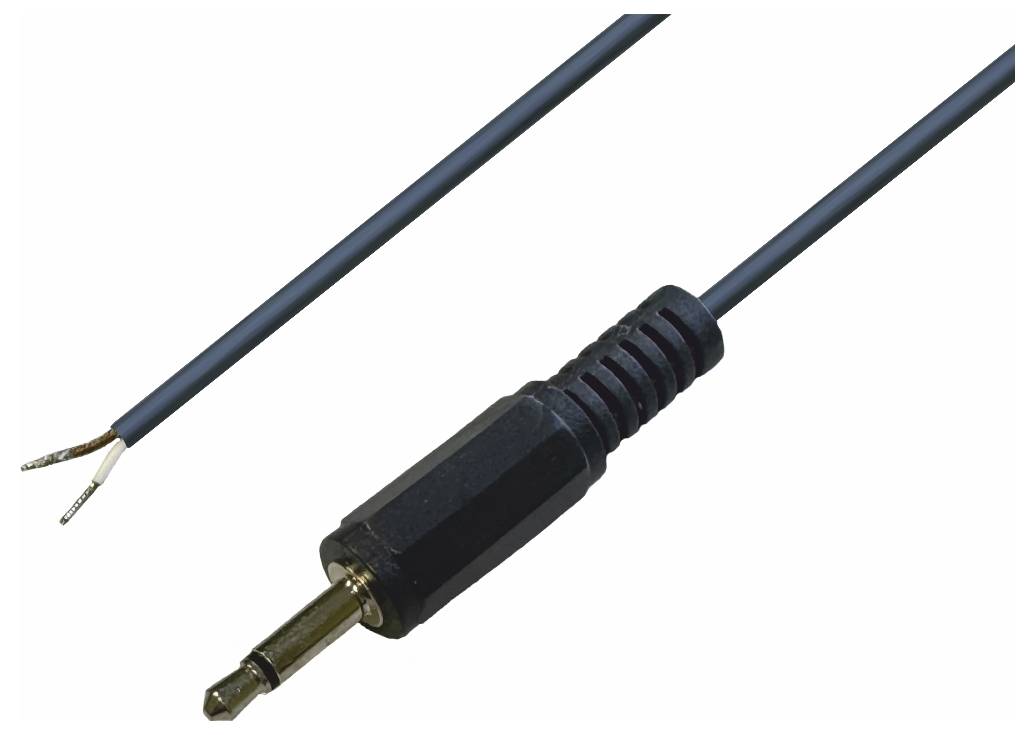 Black audio cable with stripped ends and a 3.5mm jack plug.