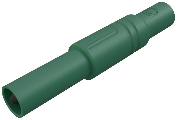 Green plastic rod with grooves, possibly a connecting element or adapter.