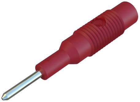 Red test probe with insulated handle and metallic tip, typical for electrical measurements or laboratory applications.