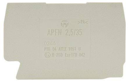 'APFN 2.5/35' Marker Plate, grey, marked with 'PTB 04 ATEX 1051 U', relevant for specific technical applications in potentially explosive areas.