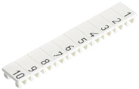 White, numbered terminal block from 1 to 10, used for organising cables or wires in electrical installations.