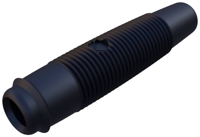 A black, ribbed rubber sleeve with a cylindrical, flexible design.