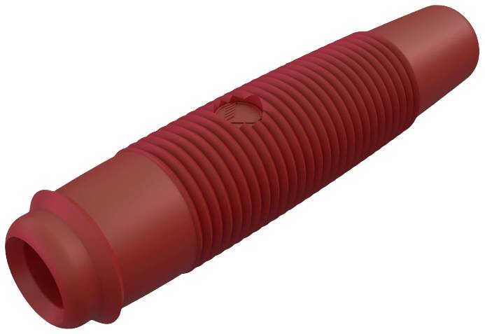 Red, ribbed, cylindrical rubber hose adapter, likely part of a larger mechanical or hydraulic system.