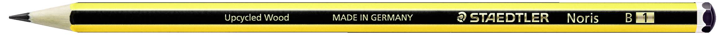 Staedtler Noris 2B pencil, black and yellow, sharpened, with logo and 'Mars Lumograph' inscription.