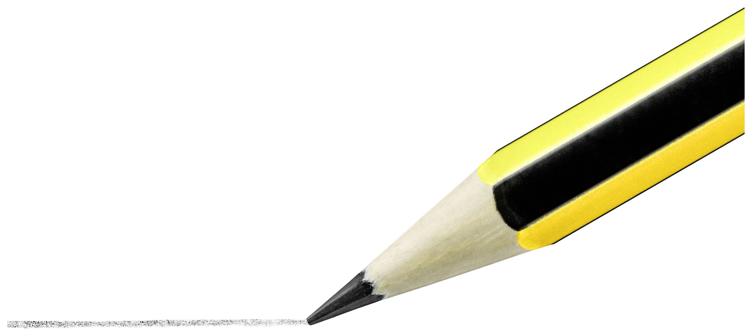 A yellow pencil draws a black line on a white background.