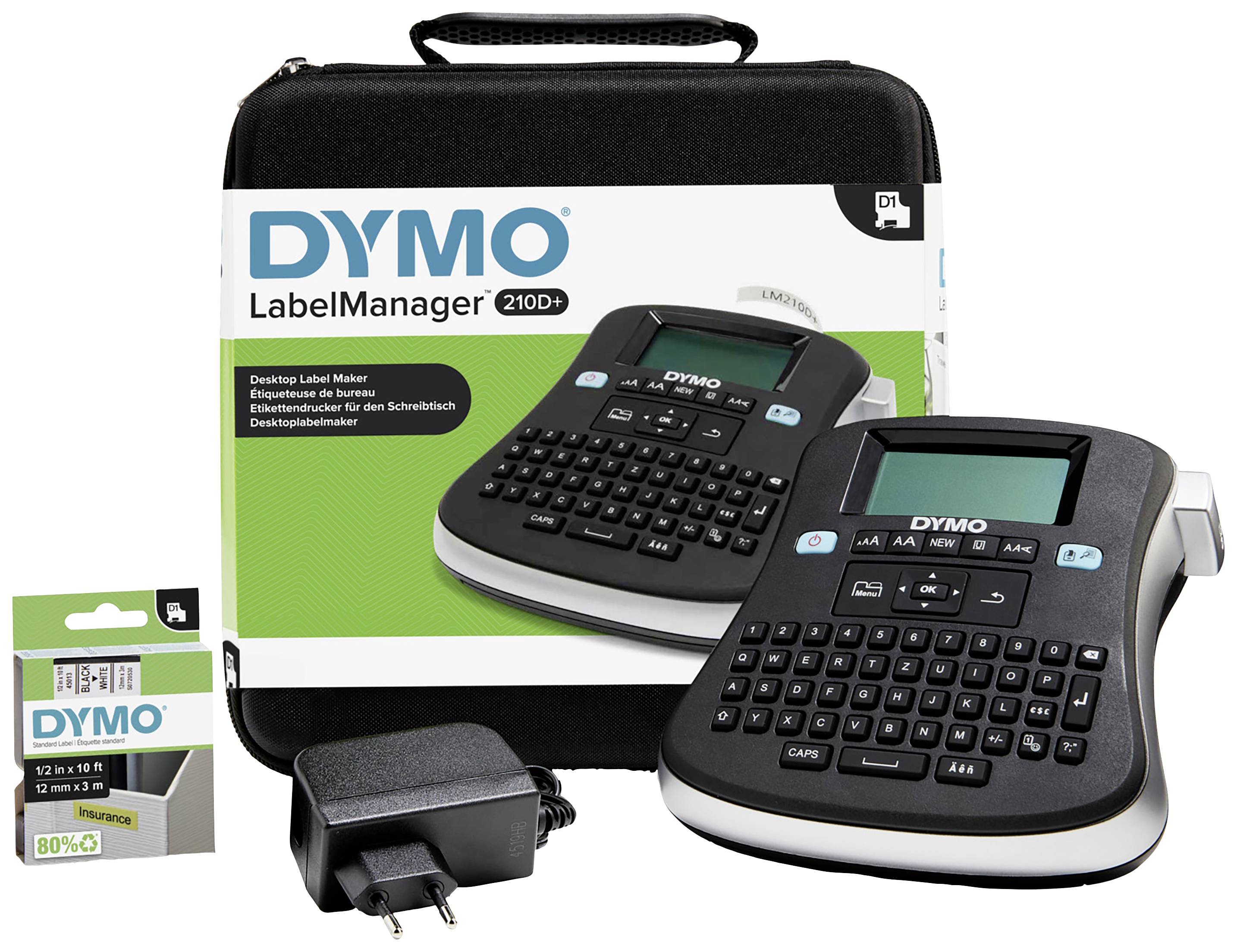 'DYMO LabelManager 210D' Label Printer Set with label printer, carry case, power adapter and label tape package. Ideal for office supplies.