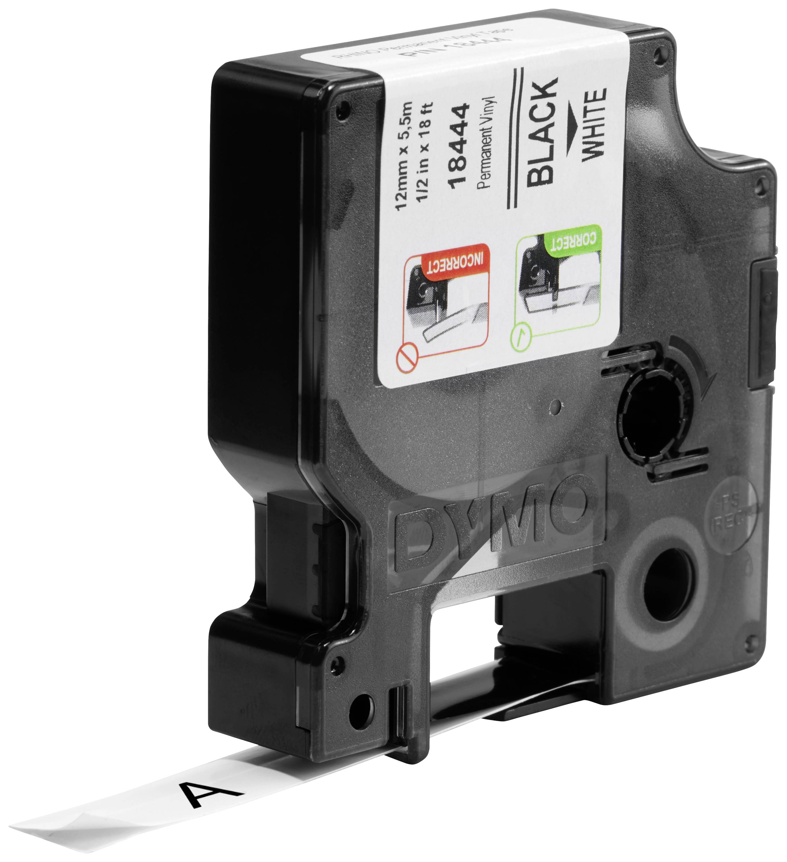 Labelling tape DYMO IND RHINO 18444 Vinyl Tape colour: White Font colour:Black 12 mm 5.5 m