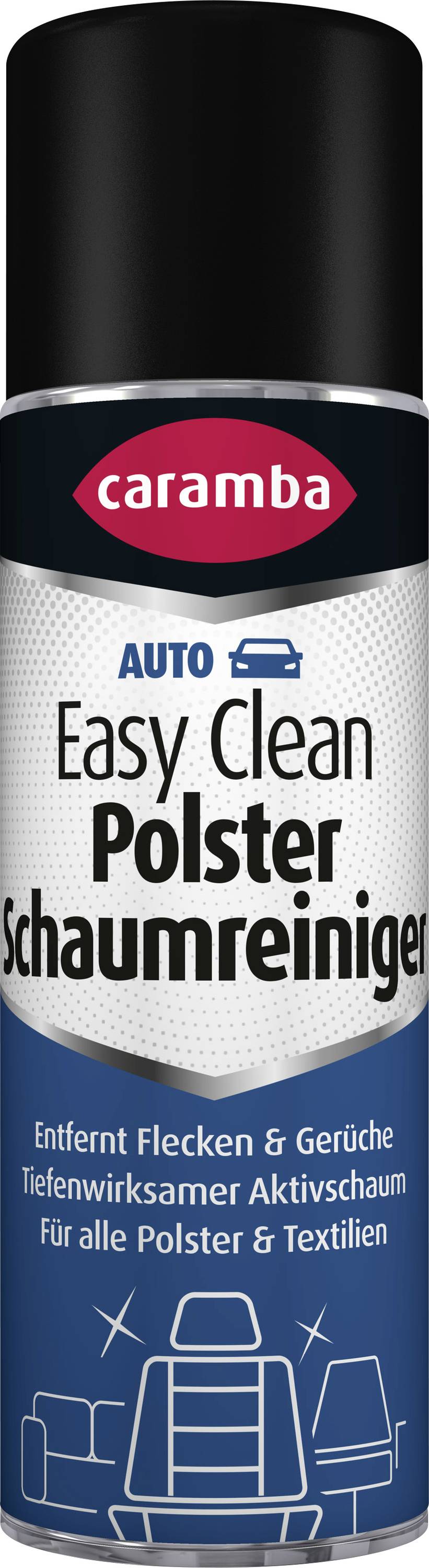 Caramba Auto Easy Clean Polster Schaumreiniger spray can, upholstery and textile foam cleaner with German text and car seat icon.
