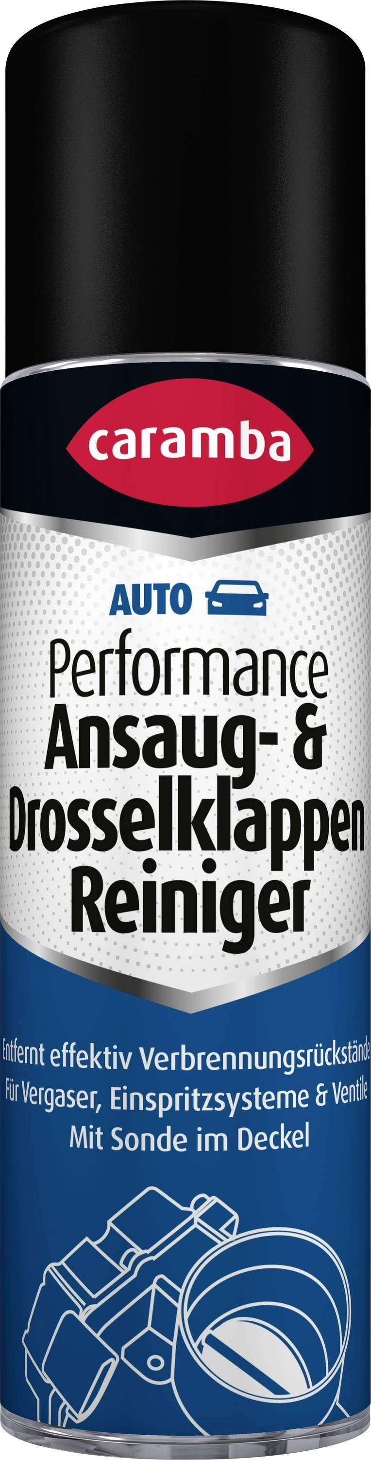 Caramba Auto Performance intake and throttle valve cleaner spray can with German product labeling on a blue and silver can.