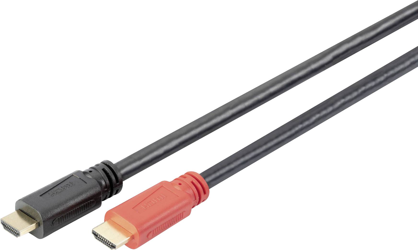 Two HDMI cables, one black and one red, are lying parallel.