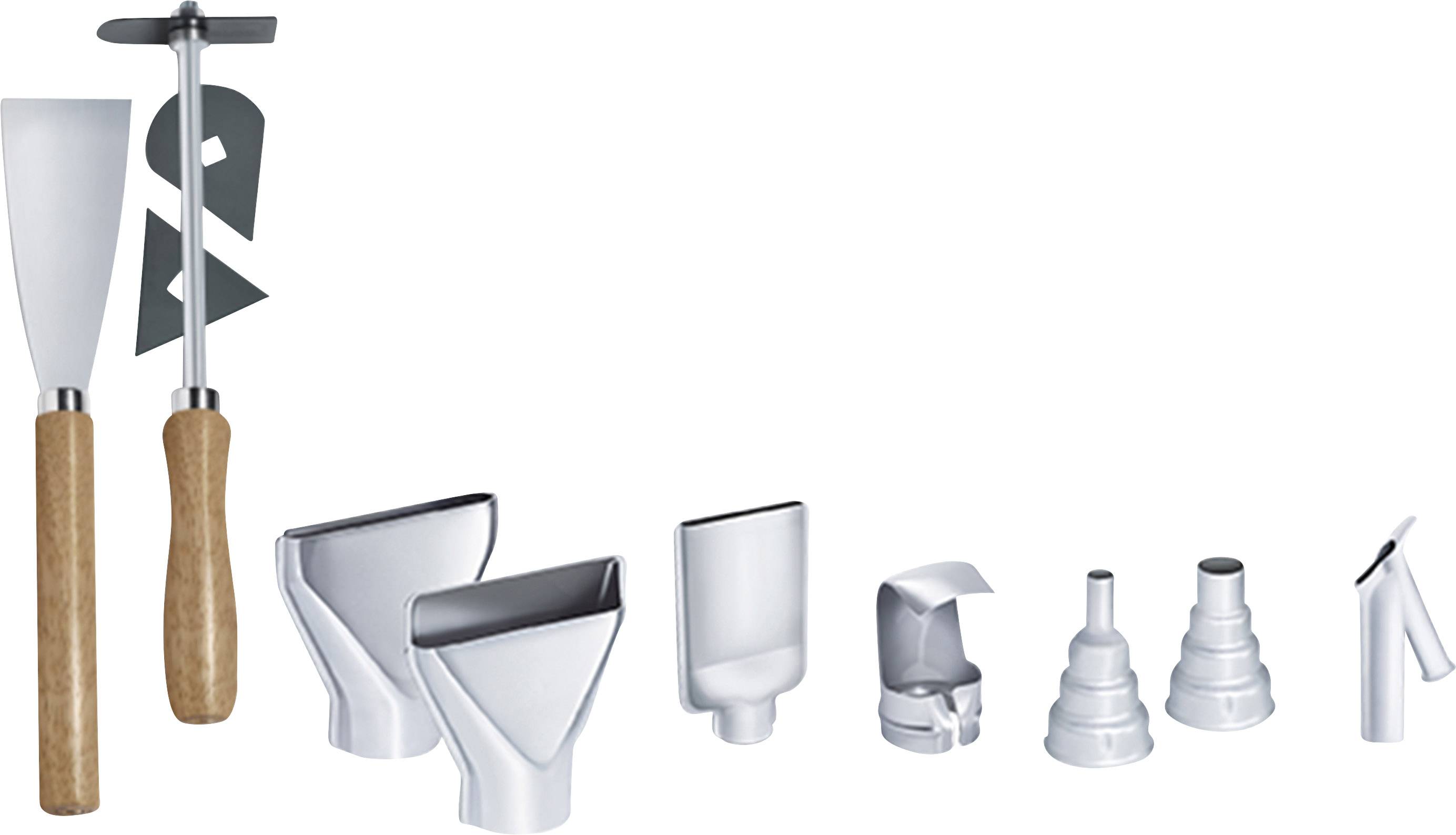 Hot Air Nozzle Set with various nozzle shapes and two handles, suitable for diverse applications in craftwork.