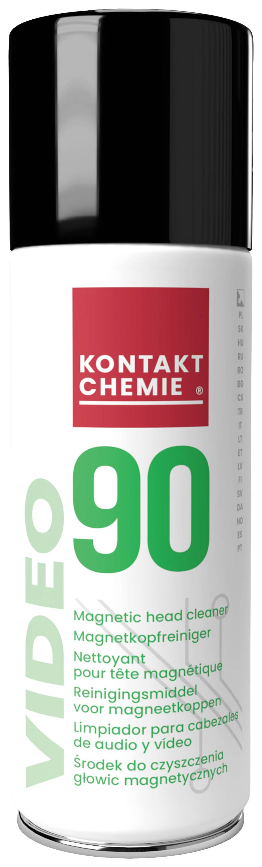 Spray can labelled 'VIDEO 90' and 'Magnetic Head Cleaner'. It is designed for cleaning audio and video heads.