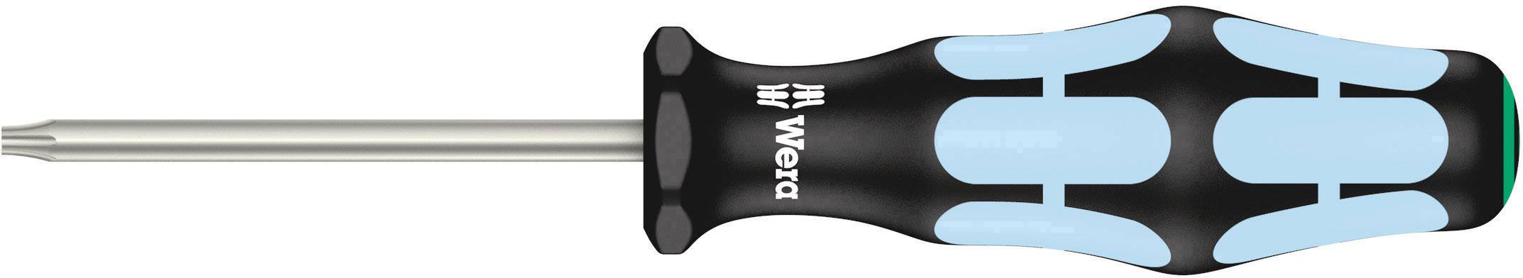 A screwdriver with an ergonomic handle and blue rubber coating. The shaft is made of metal and has a cross-head tip.