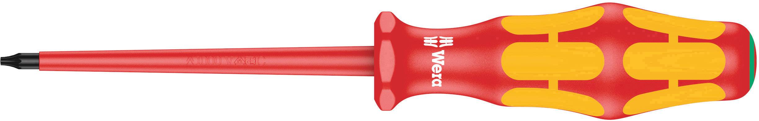 A red and yellow screwdriver with an ergonomic handle and insulated blade, designed for precision work.