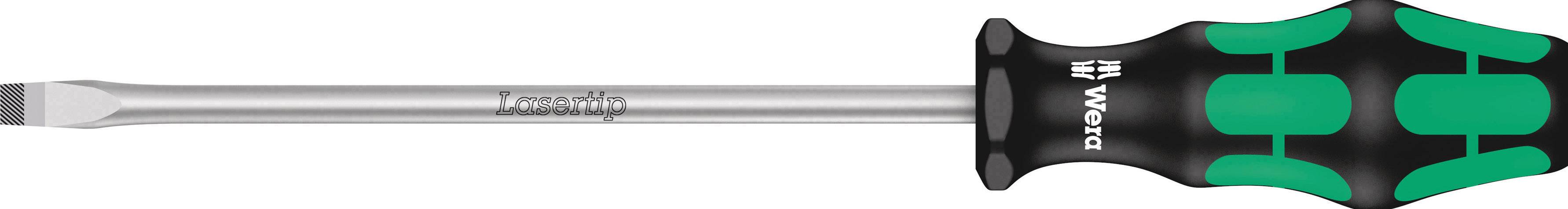 Slotted screwdriver with green and black handle and slender metal blade. 'Zyklop' marking on the shaft.