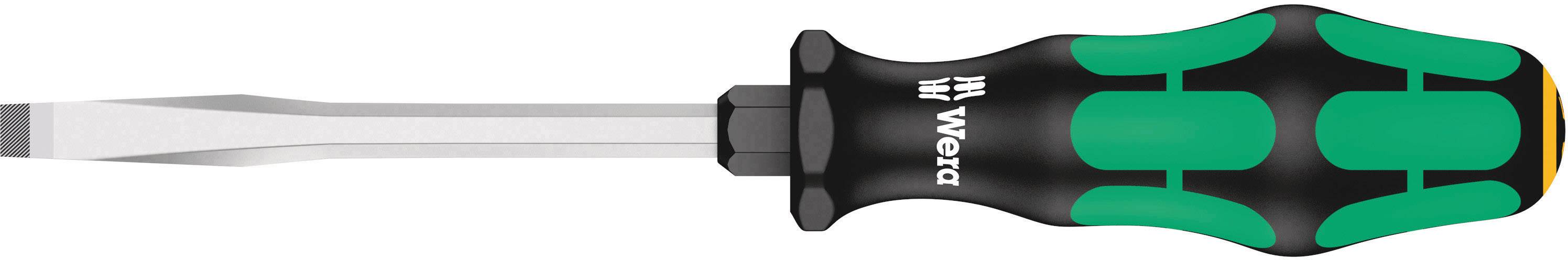 Flat screwdriver with a black and green handle, marked with 'Wera' and 'PH'.