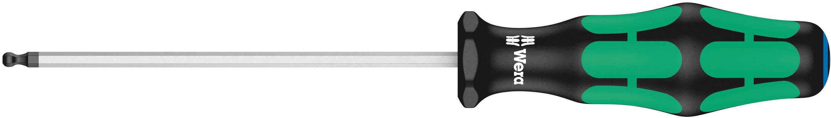 A screwdriver with an ergonomic, black and green handle and a long metal shaft, suitable for tightening and loosening screws.
