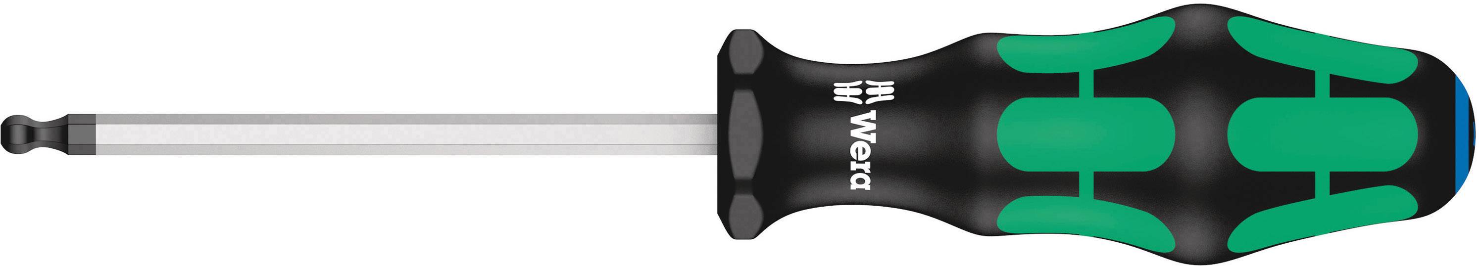 A screwdriver with an ergonomic handle and hexagonal blade, with the brand name 'Wera' printed on the handle.