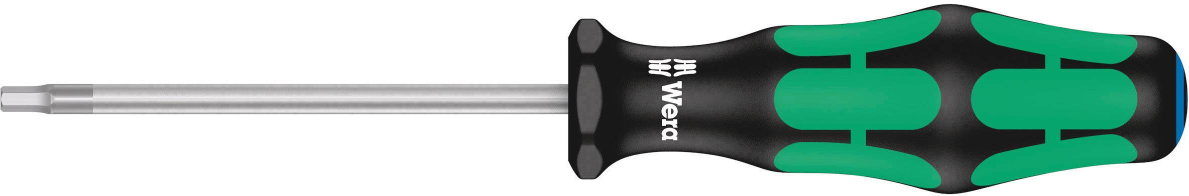 Screwdriver with an ergonomic green and black handle and metal blade by Wera.