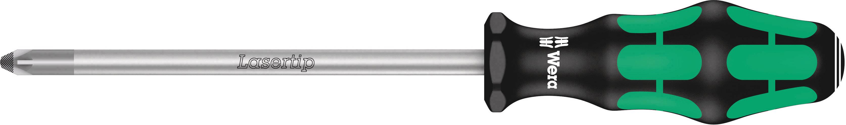 Phillips screwdriver with a green and black handle and silver blade. The brand name and 'Lasertip' are visible on the blade.