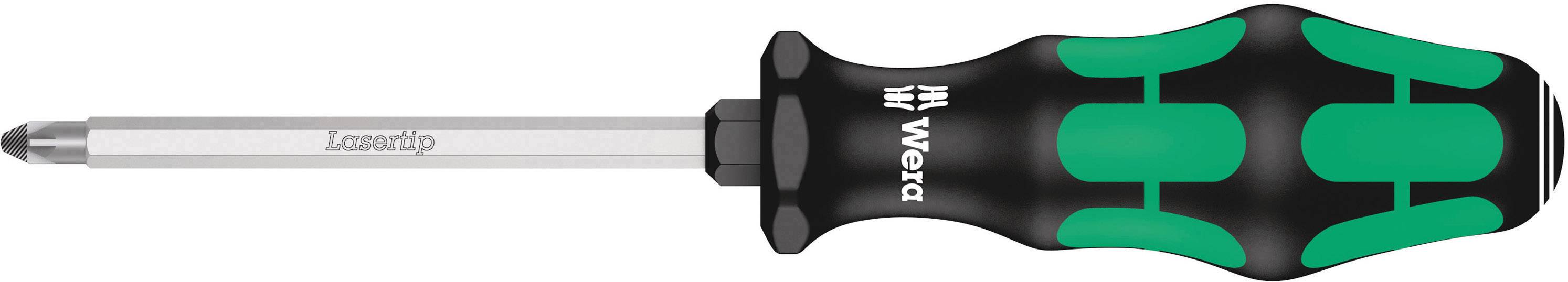 Screwdriver with green and black handle and metallic tip, suitable for cross-head screws.