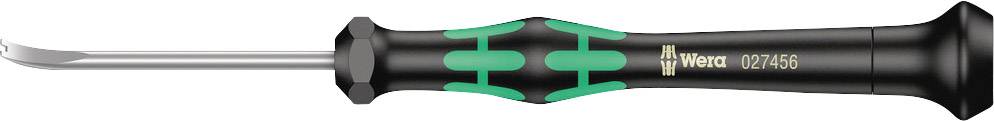 Slotted screwdriver with a black handle and green accents, suitable for delicate work or electronic repairs.