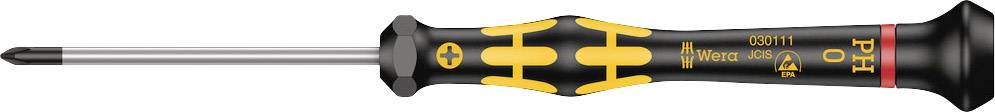 Black and yellow cross-head screwdriver with a red stripe at the handle end, suitable for precision work.