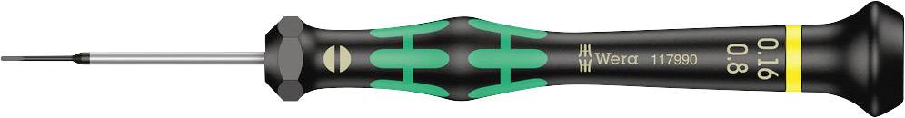 Small screwdriver with a green handle and narrow tip, suitable for precision work such as electronics or watchmaking.