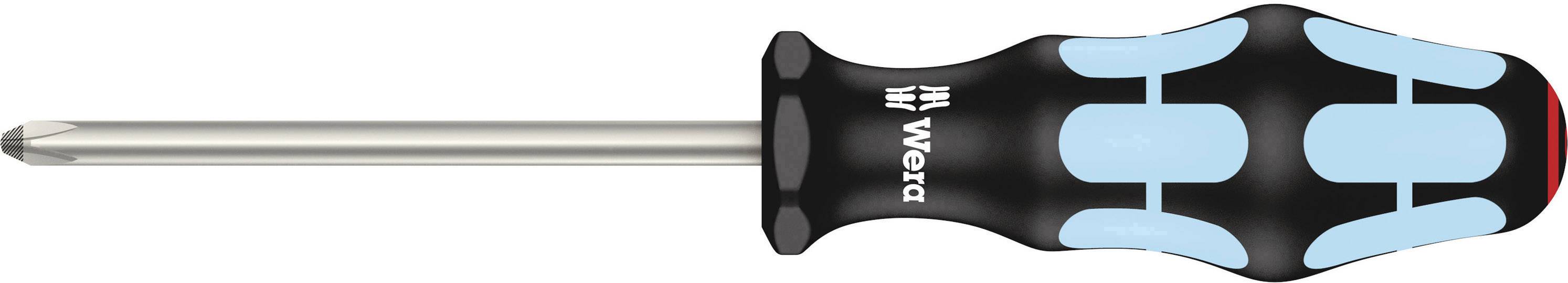 Screwdriver with an ergonomic, black and blue handle and a cross-head tip, suitable for versatile screw-driving tasks.