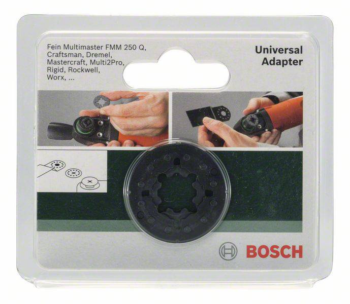 'Bosch Universal Adapter' in packaging, showing the adapter's application on an electrical device. Suitable for various brands.