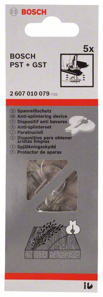 Bosch Jigsaw Blade Pack for PST + GST, 5 pieces. Includes chip guard, anti-splinter protection for precise cuts in wood.