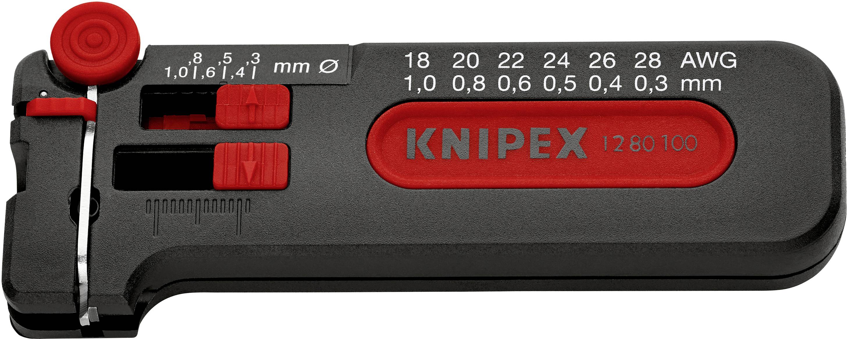 Knipex wire strippers with scales for millimetres and AWG, suitable for stripping cables of various sizes.