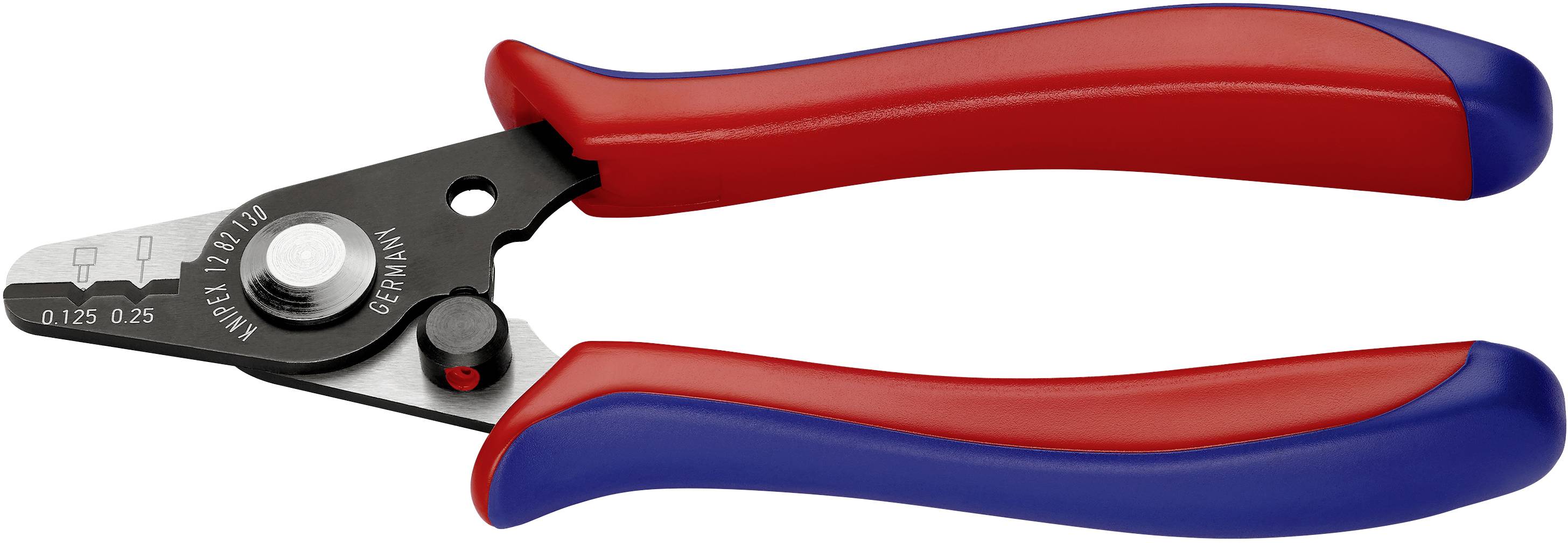 Red and blue wire strippers on a white background.
