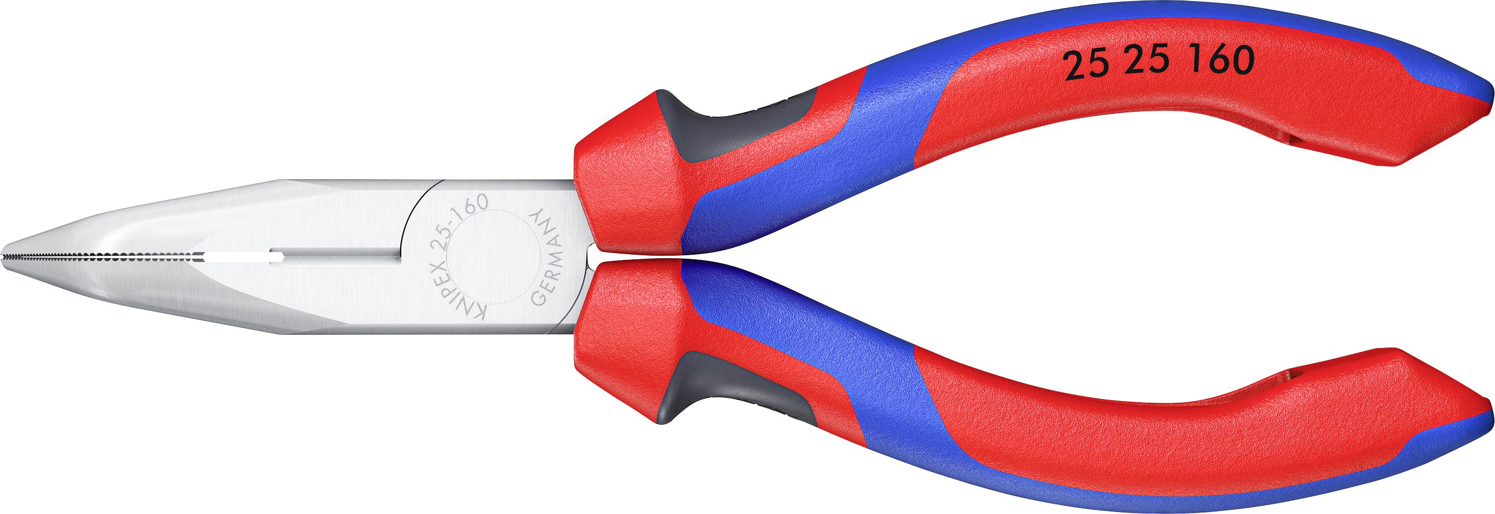 Red and blue combination pliers with metal tips, model number '25 25 160', shown from the side. Ideal for electrical work.
