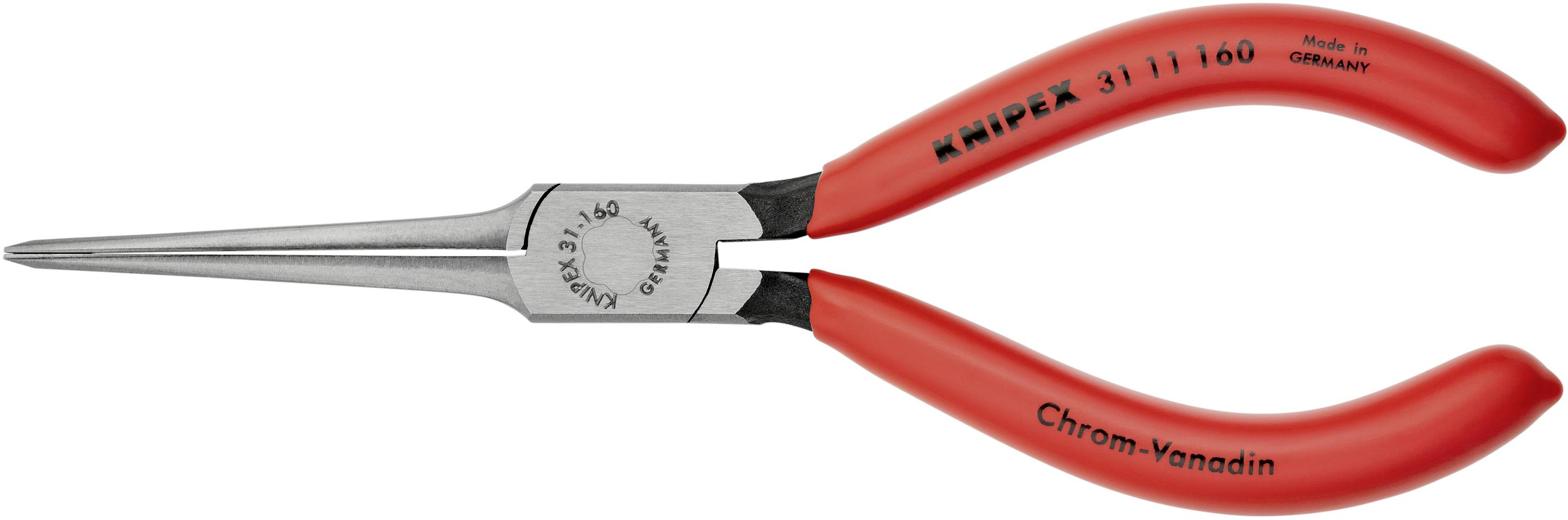 A red pliers tip by Knipex, manufactured in Germany, made from chrome-vanadium steel for precise gripping and cutting work.