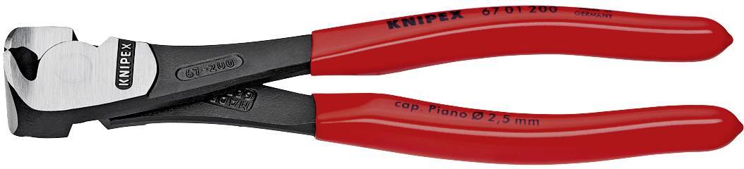 Wire cutters with red handles and silver metal blade, suitable for cutting hard materials such as piano wire.