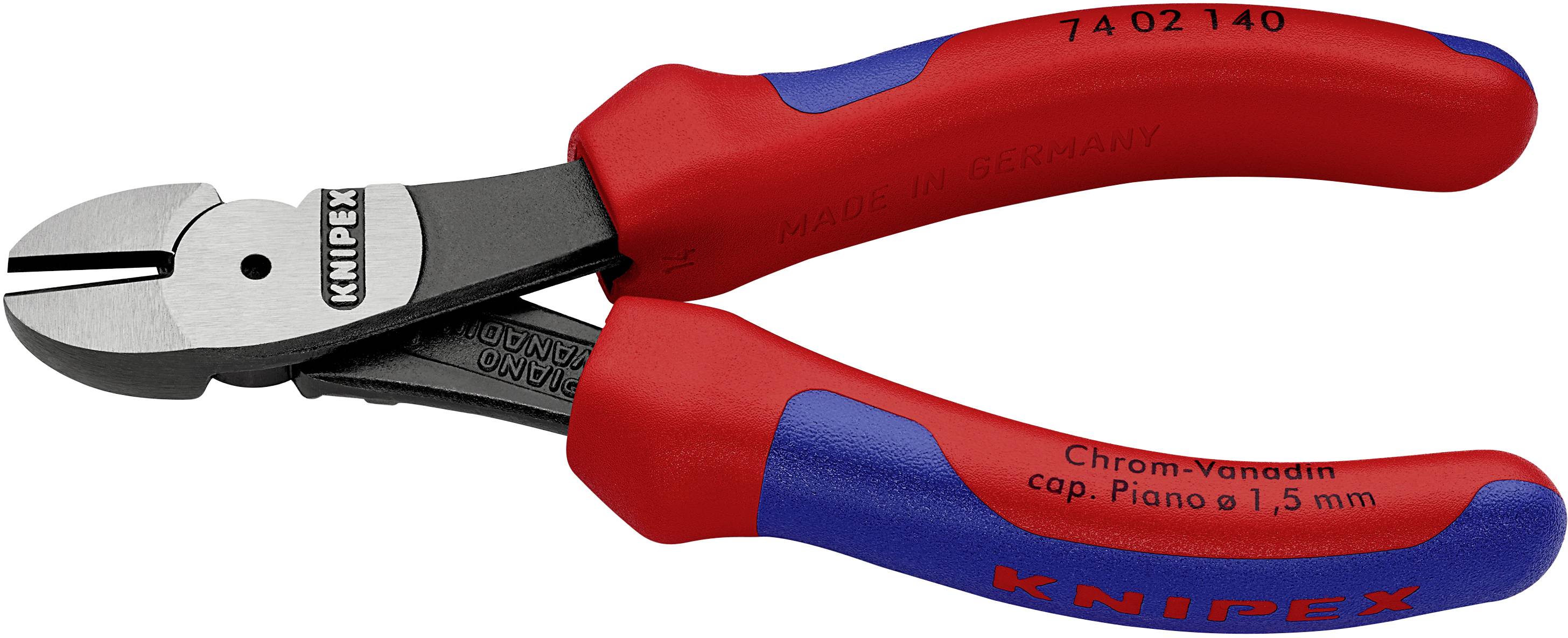 Red and blue Knipex side cutters made of chrome vanadium steel, suitable for wires up to 1.5 mm.