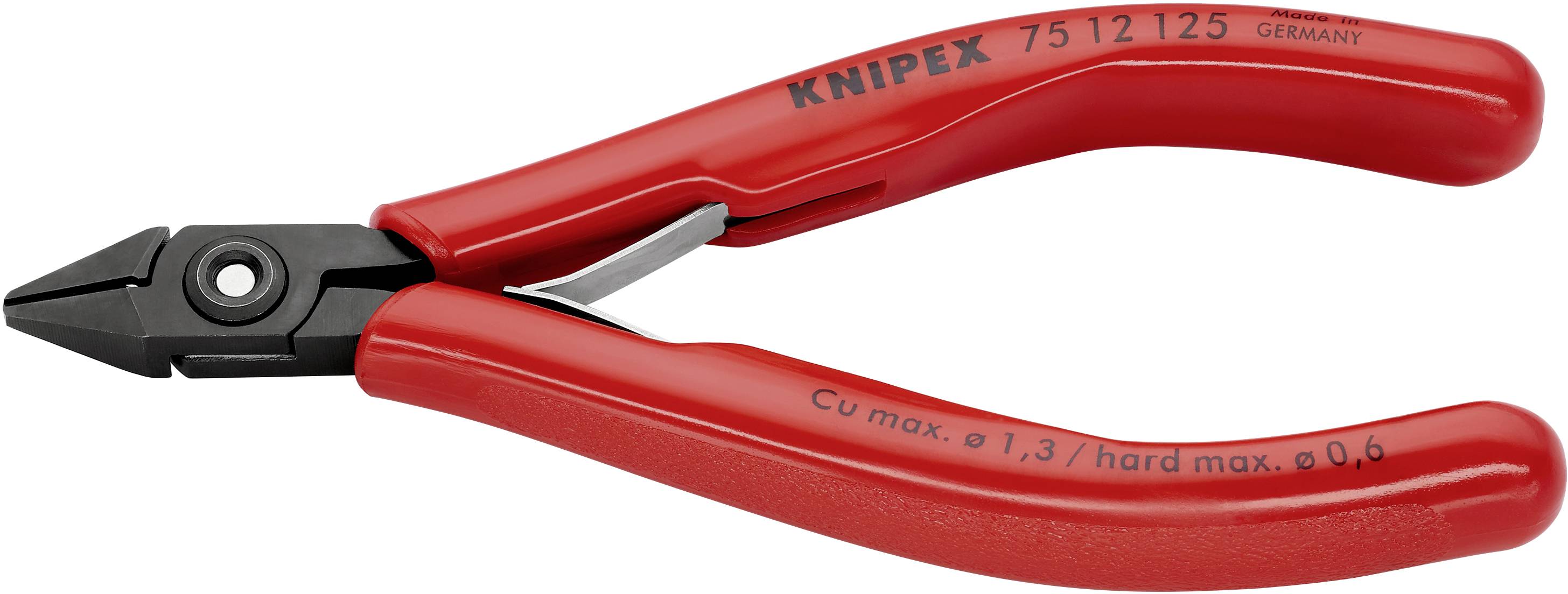 Black KNIPEX Precision Side Cutters with ergonomic handles. Suitable for copper and hard wire up to 0.6 mm.