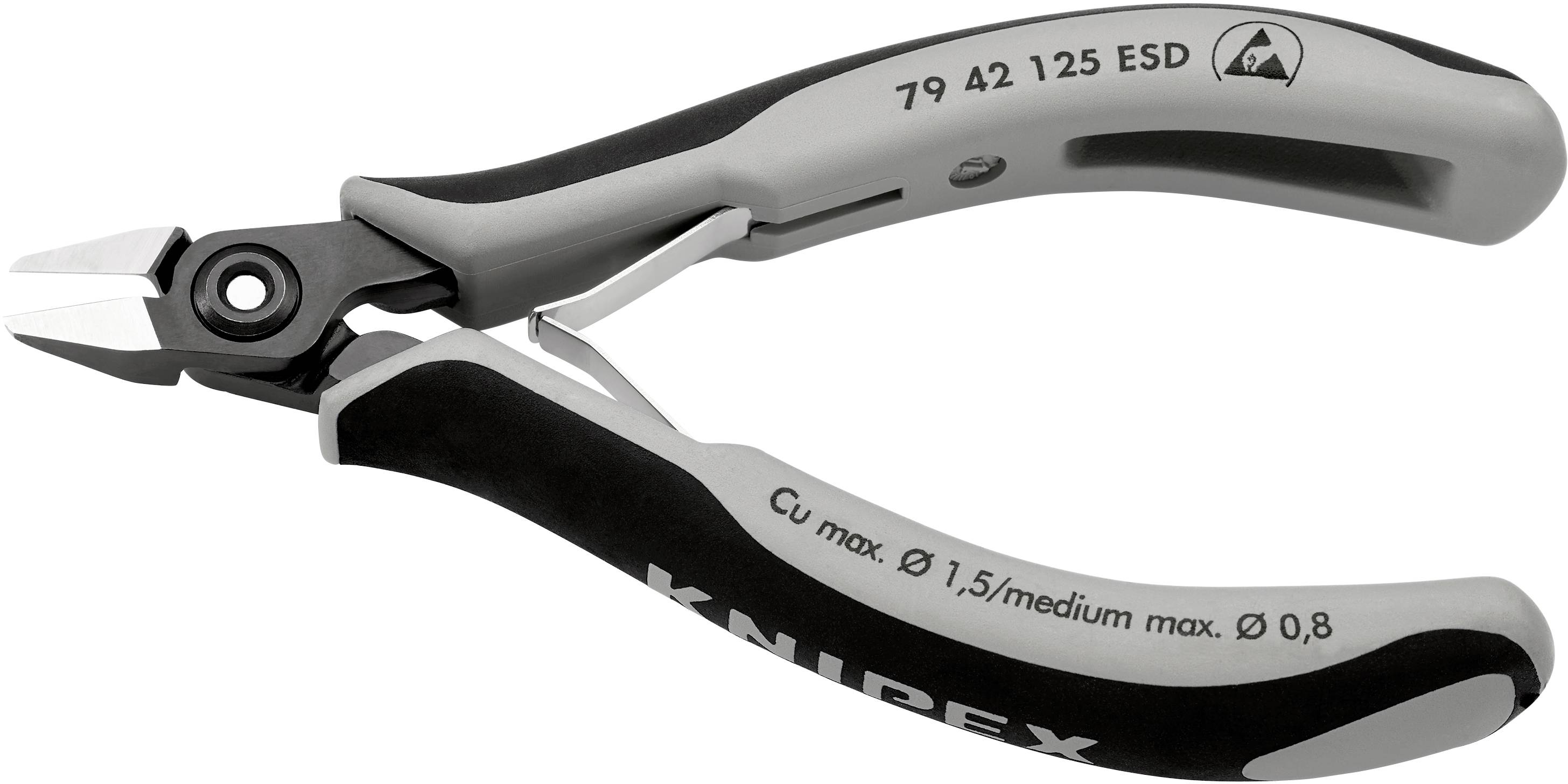 Pictured is an electronic side cutter by KNIPEX, specifically designed for precise wire cutting in electronics.