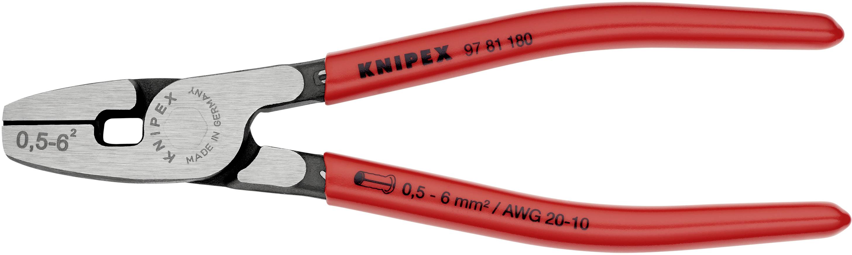 A red cable cutting pliers by KNIPEX, suitable for cutting cables with a cross-section of 0.5-6 mm².