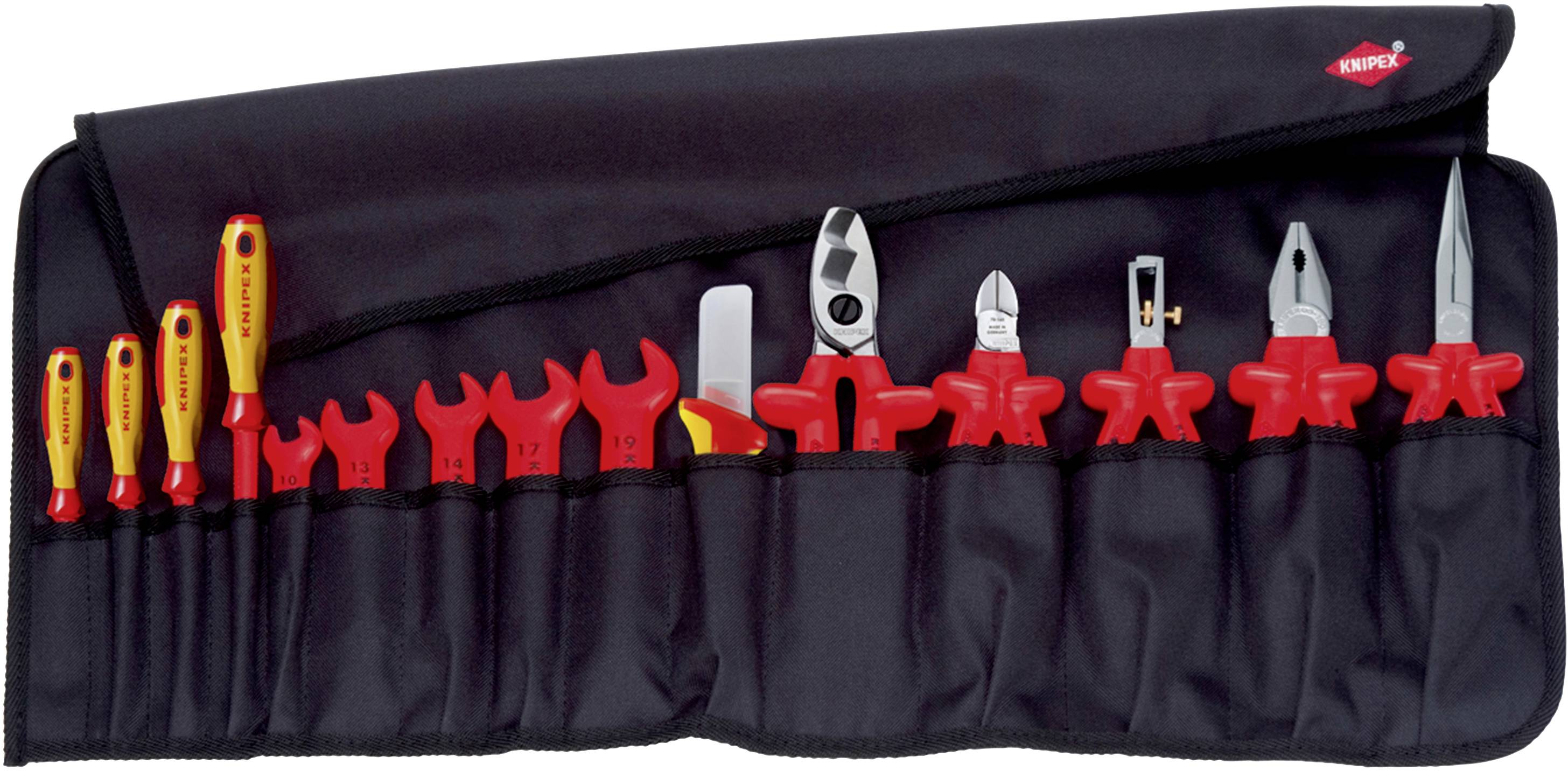 Set of high-quality, insulated hand tools in open case, including screwdrivers, pliers and ring spanners.