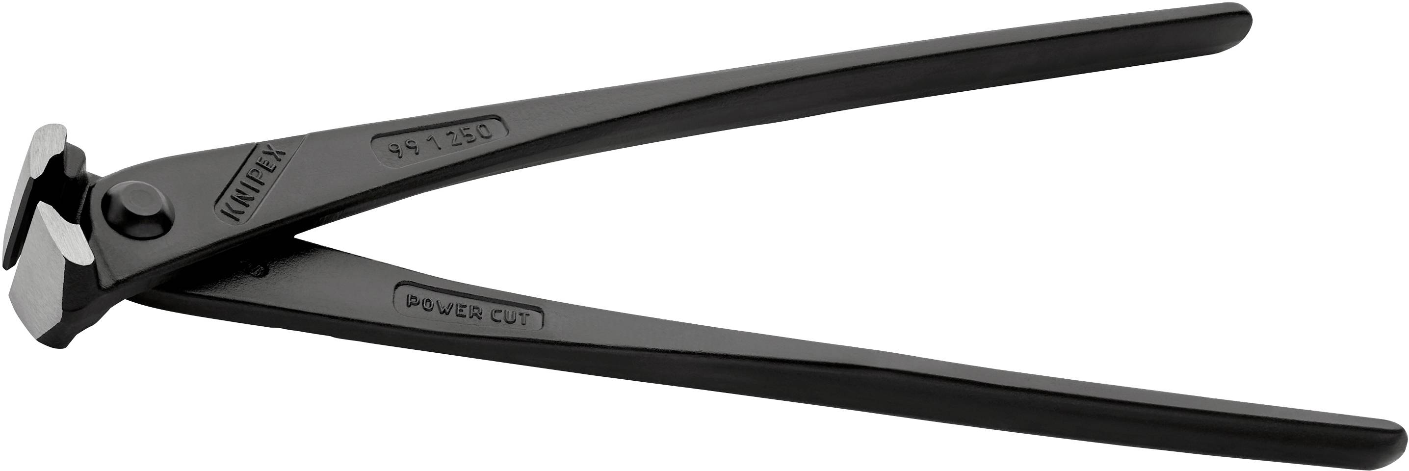 Black metal bolt cutters, with the cutting head on the left and handles on the right.