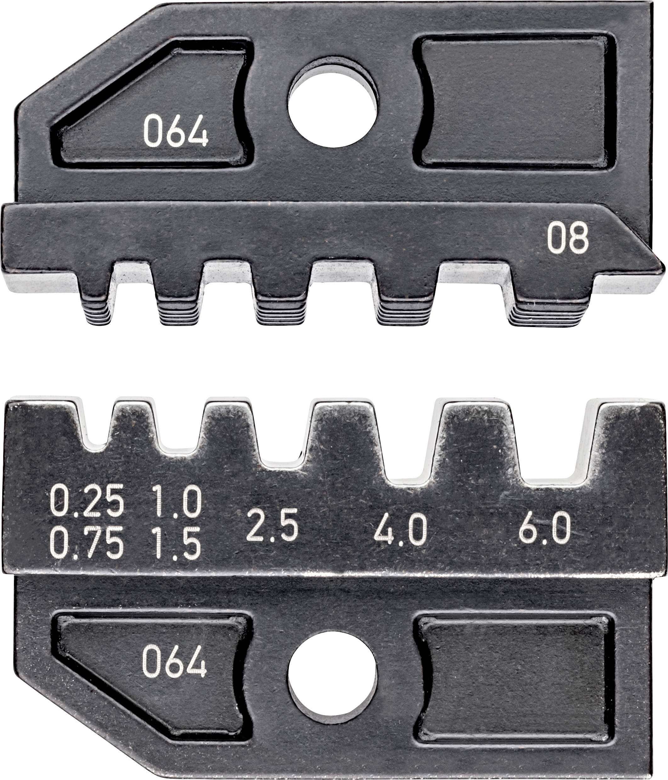 Two black metal parts with teeth and engraved measurement markings such as '0.25', '1.0', '2.5'. The top and bottom surfaces display different tooth configurations.