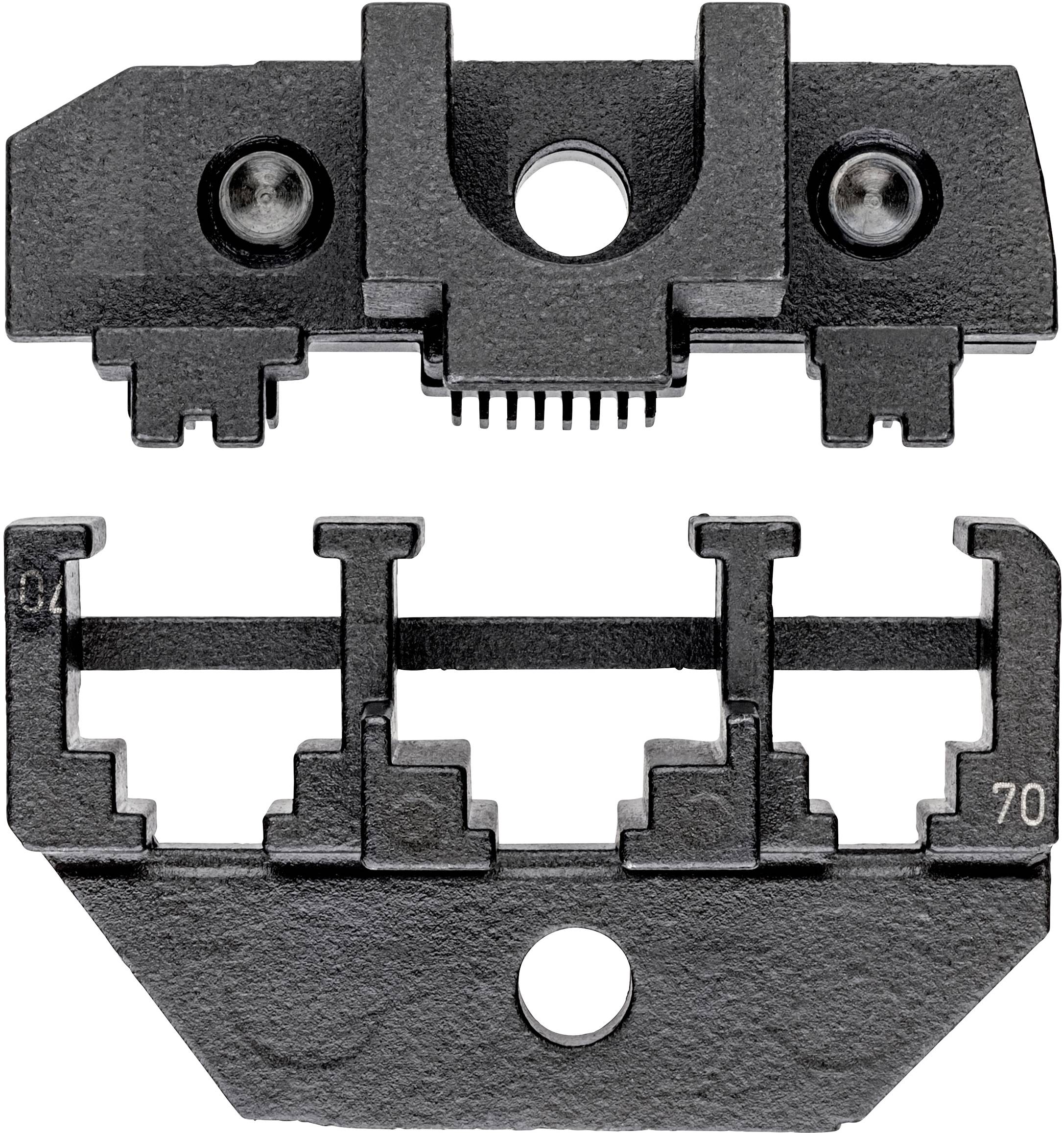 Metallklinge zum Abisolieren von Kabeln, bestehend aus zwei Teilen mit präzisen Schneidekanten, geeignet für verschiedene Kabelgrößen.