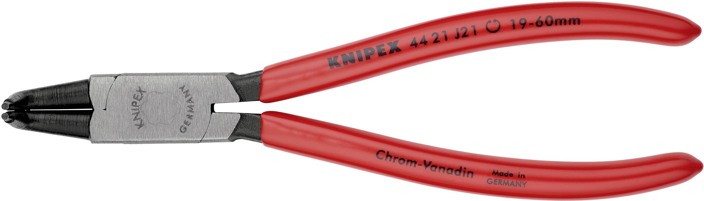 Rote KNIPEX circlip pliers, Model 44 21 J21, suitable for internal circlips from 19-60 mm. Handle inscribed with 'Chrome-Vanadium'.